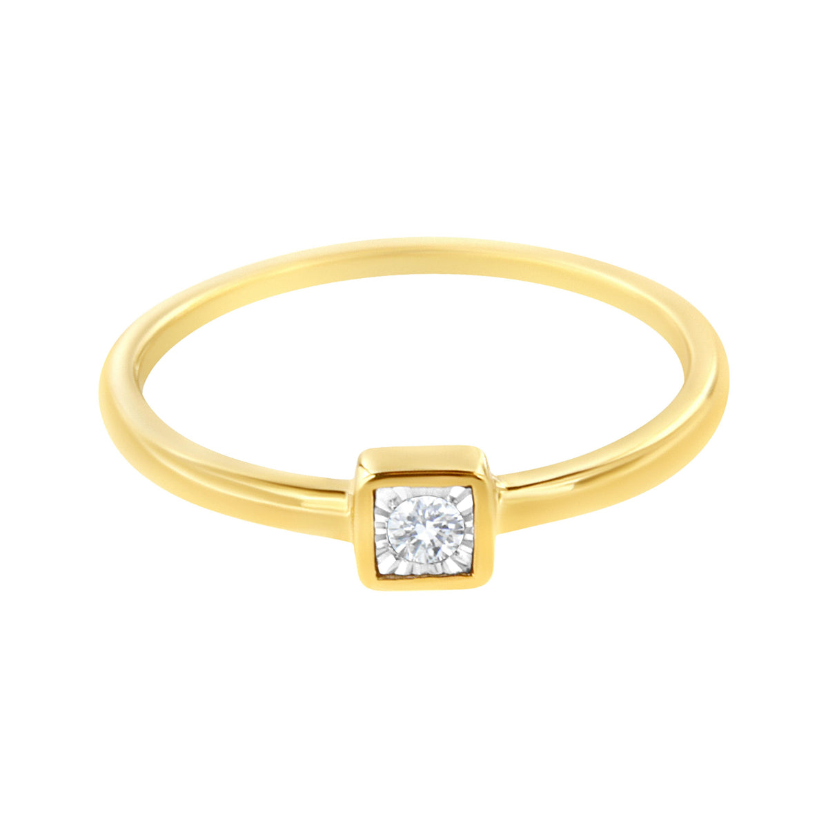 Anillo de promesa de plata de ley .925 chapado en oro amarillo de 14K con diamantes de 1/20 quilates en engaste milagro (color J-K, claridad I1-I2) - Talla 6