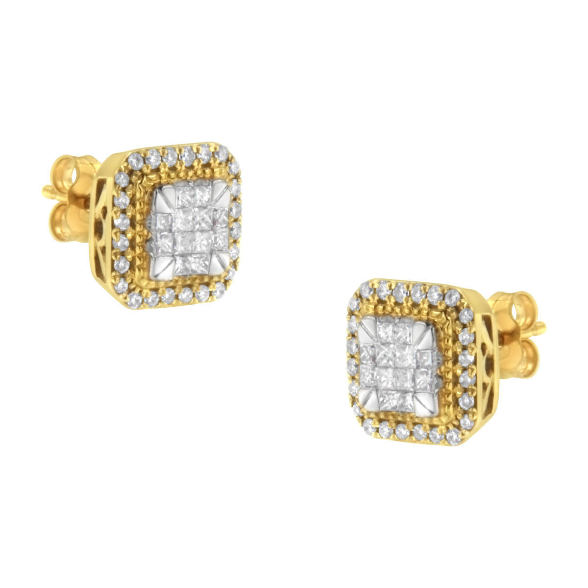 Pendientes de oro amarillo de 10 kt con diamante (1/2 quilate en total, color H-I, claridad SI2-I1)