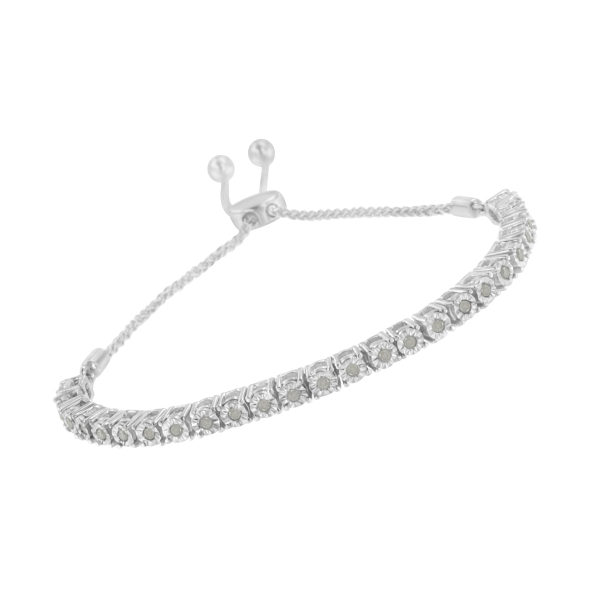 Pulsera de tenis ajustable tipo bolo de 10-25 cm de oro amarillo de 10 quilates sobre plata de ley .925 con diamante de 0,25 quilates engastado en ilusión (color I-J, claridad I3)