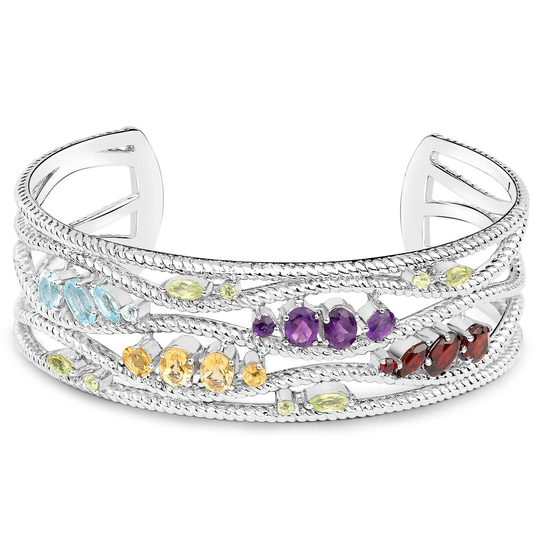 Brazalete de plata de ley .925 con varias piedras genuinas de 4,82 quilates
