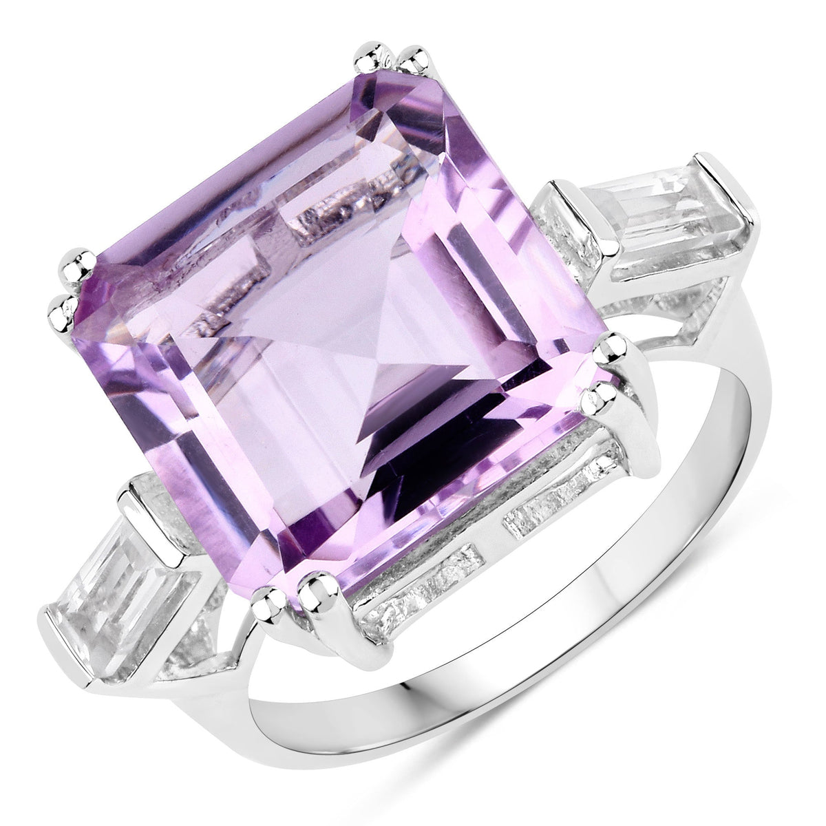 Anillo de plata de ley .925 con amatista rosa genuina de 8,30 quilates y topacio blanco