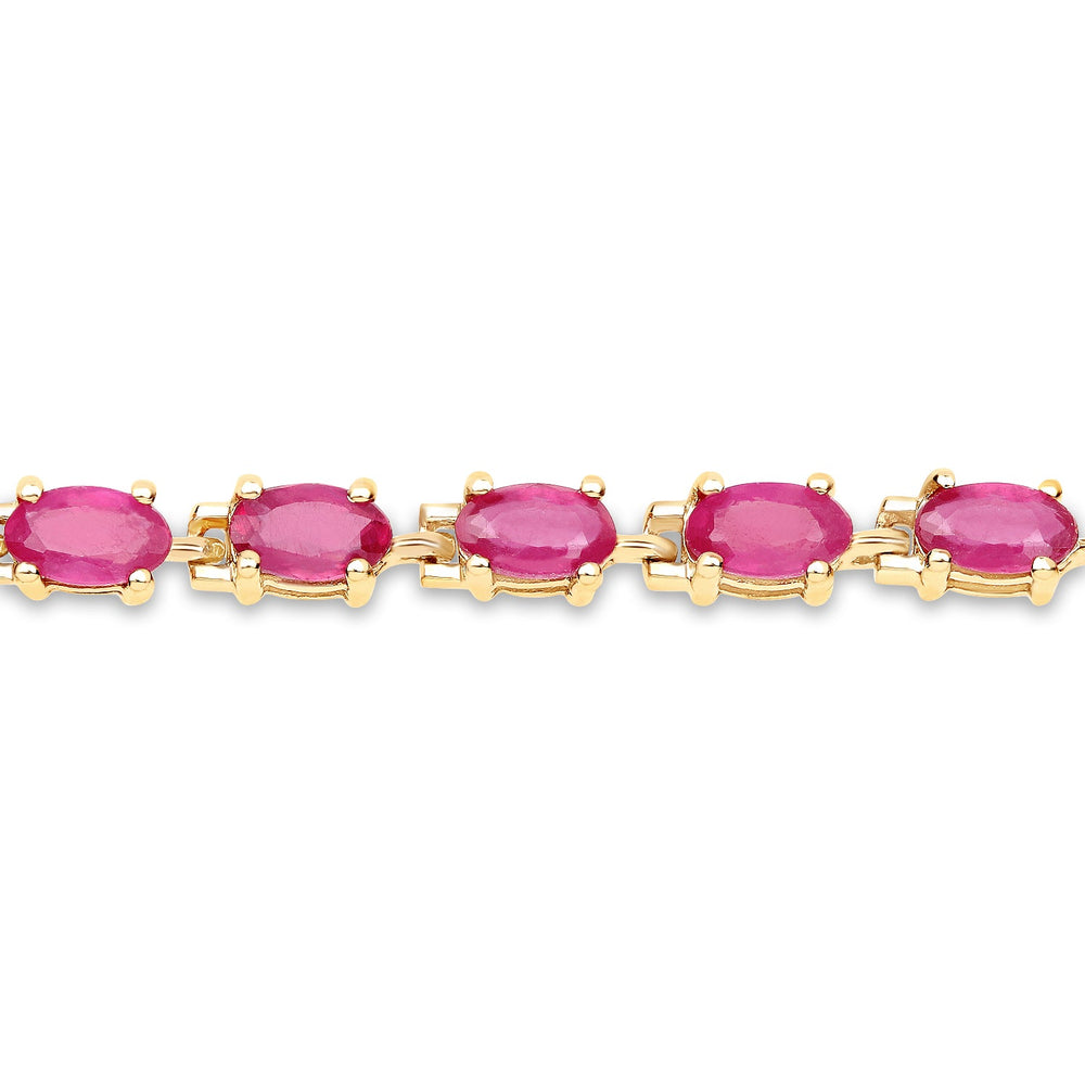 Pulsera de plata de ley .925 bañada en oro amarillo de 14 quilates con rubí relleno de cristal de 7.00 quilates