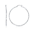 14k White Gold Diamond Cut Hoop Earrings (1 3/4 inch Diameter)