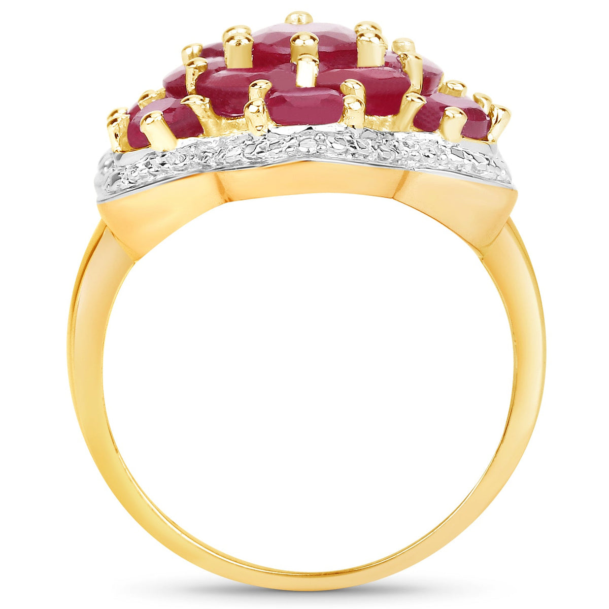 Anillo de plata de ley .925 con rubí genuino de 4.18 quilates relleno de vidrio y chapado en oro amarillo de 14 quilates