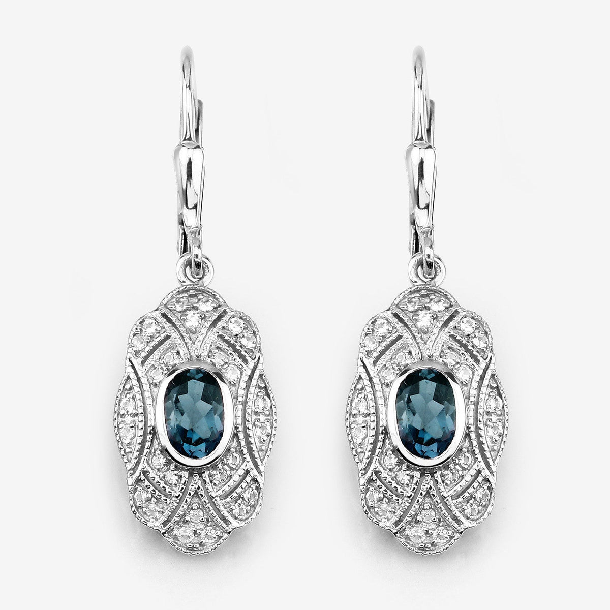 1.32 Carat Genuine London Blue Topaz and White Topaz .925 Sterling Silver Earrings - изображение 5 из 12