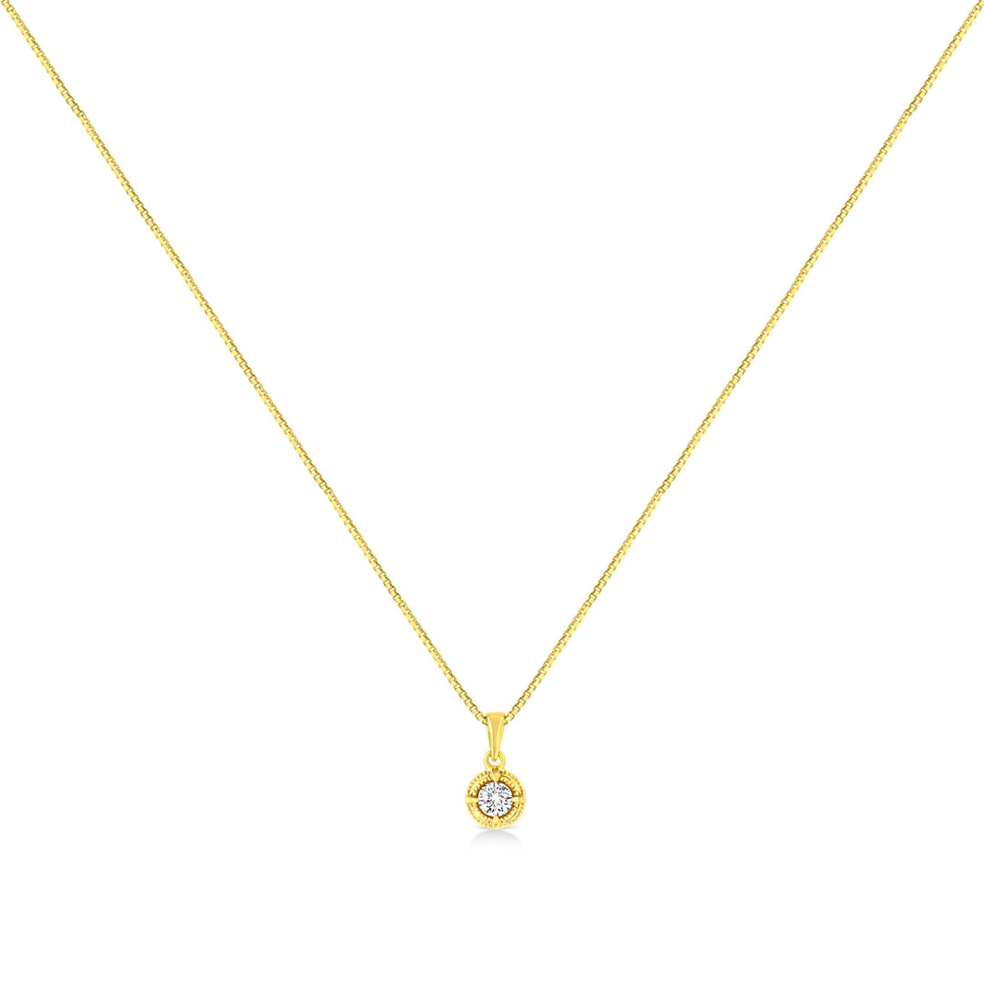 14K Yellow Gold Plated .925 Sterling Silver 1/2 Cttw Brilliant Round Cut Diamond Solitaire Milgrain 18" Pendant Necklace (K-L Color, I2-I3 Clarity)