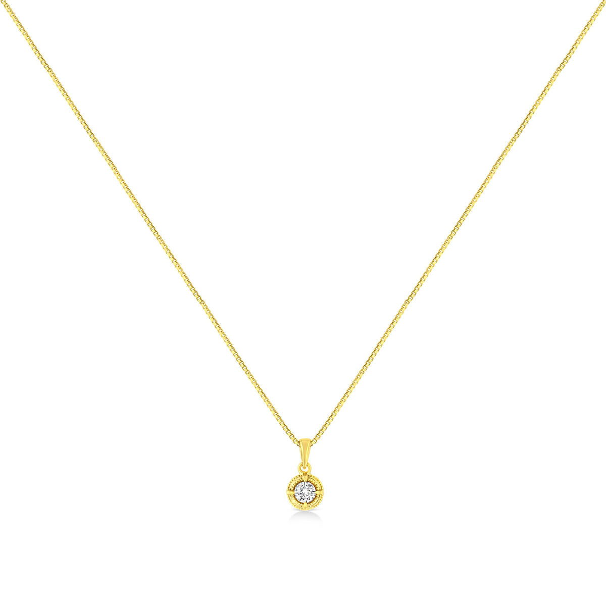 Collar con colgante de plata de ley 925 chapada en oro amarillo de 14 quilates con diamante solitario de talla redonda brillante de 1/2 quilate con filigrana de 18" (color K-L, claridad I2-I3)