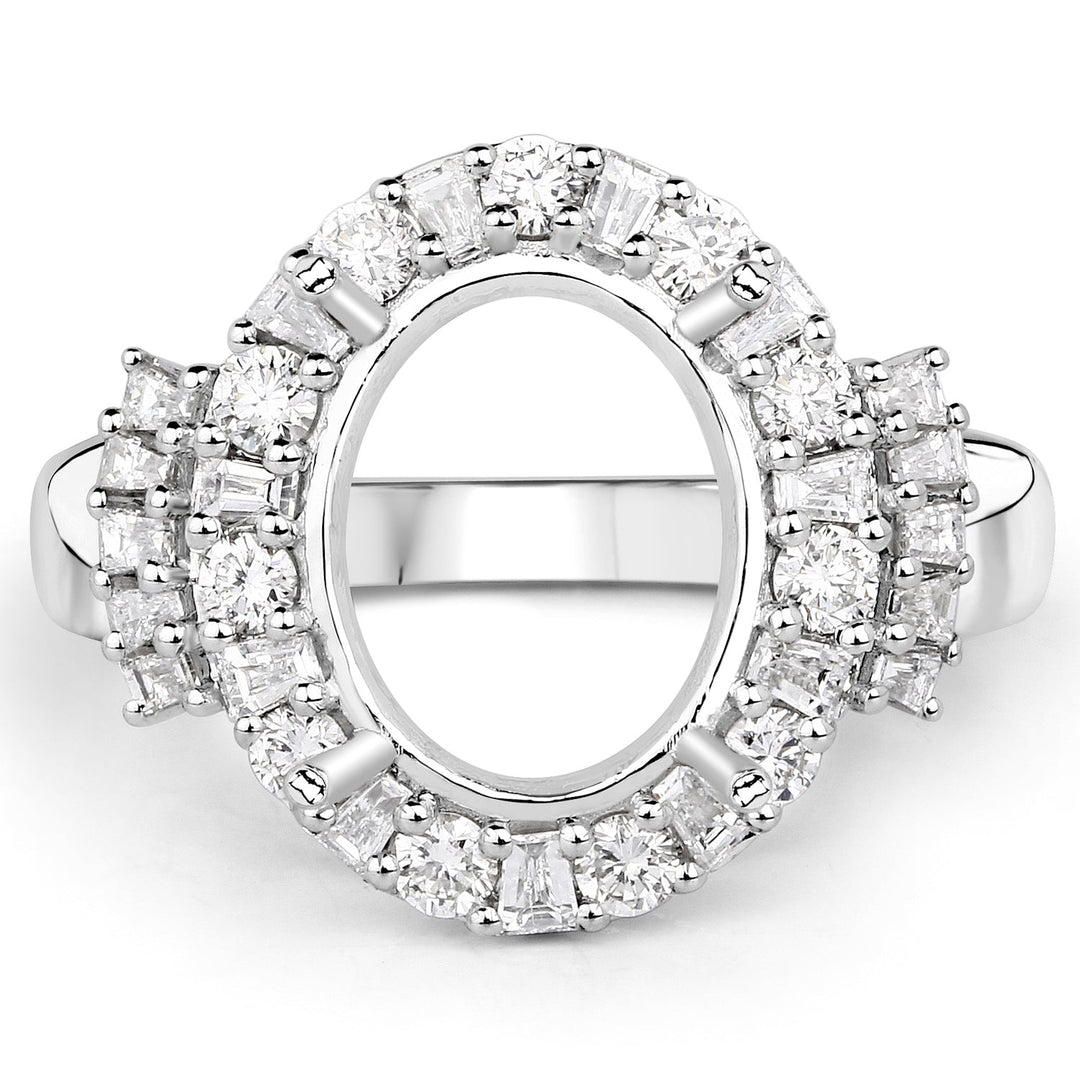 0.83 Carat Genuine White Diamond 14K White Gold Semi Mount Ring - holds 11x9mm Oval Gemstone