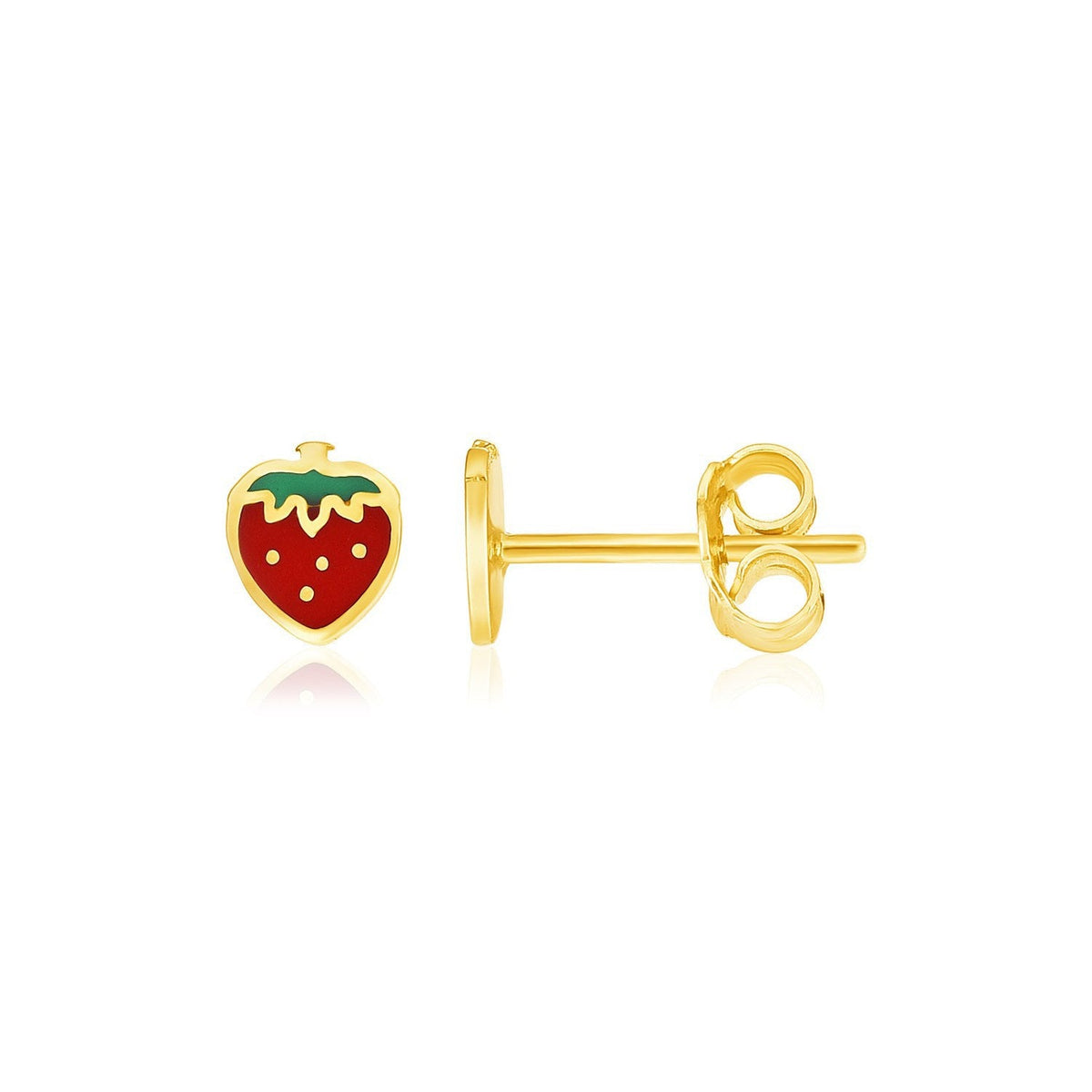 Aretes de fresa esmaltados de oro amarillo de 14k para niños