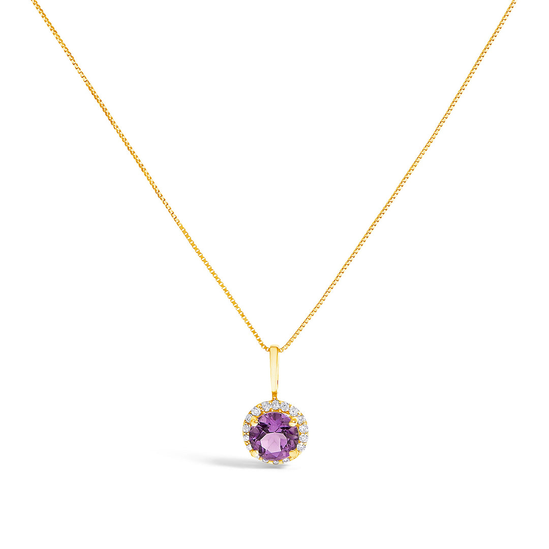 10K White Gold Purple Amethyst and 1/10 Cttw Diamond Accent Halo Pendant Necklace