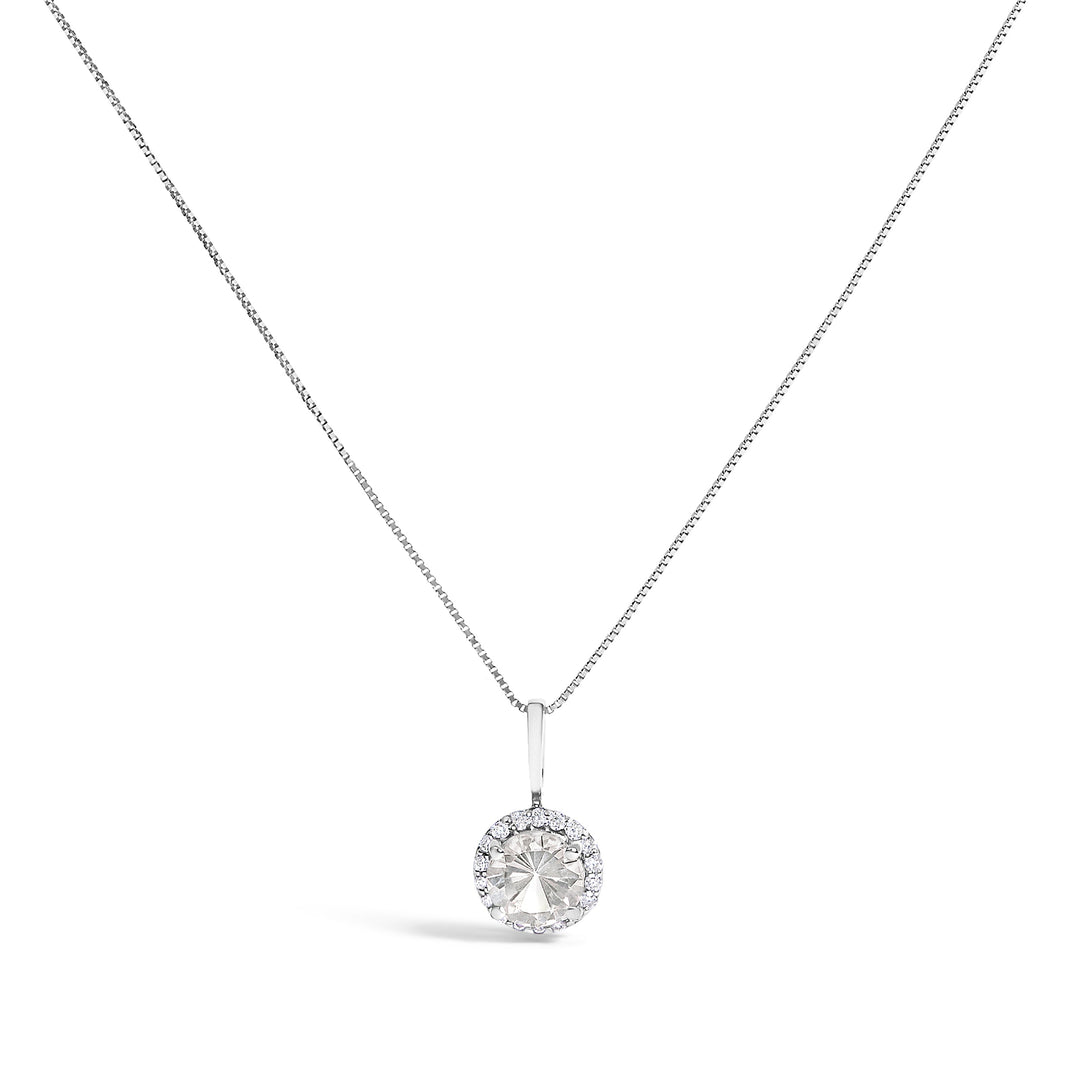 10K White Gold Purple Amethyst and 1/10 Cttw Diamond Accent Halo Pendant Necklace