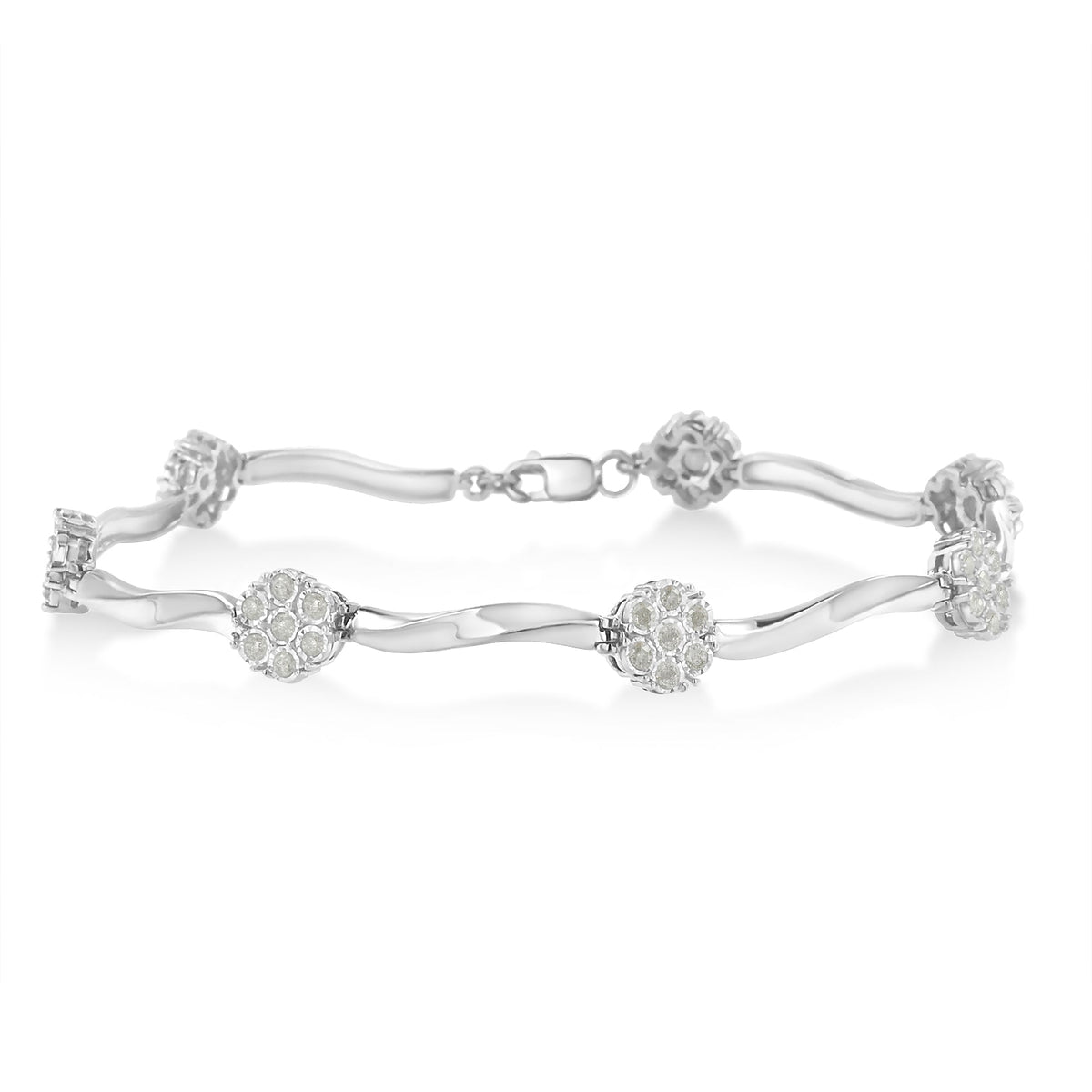 Pulsera de eslabones de plata de ley con diamantes (1 qtc, color H-I, claridad I1-I2)