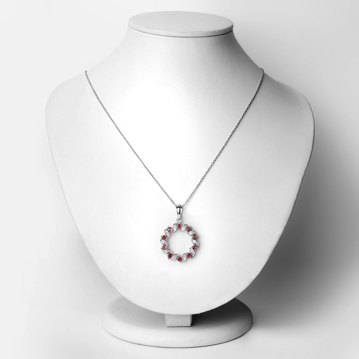 Colgante de plata de ley .925 con turmalina rosa auténtica de 1,30 quilates y topacio blanco