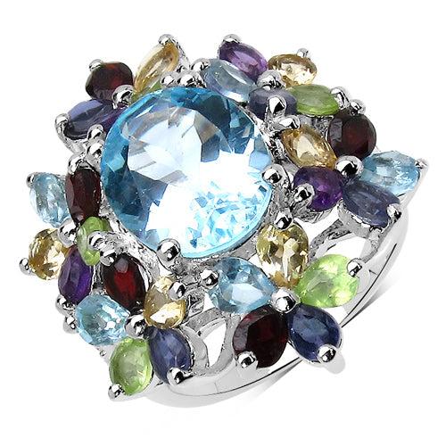 Anillo de plata de ley .925 con múltiples piedras preciosas de 10.34 quilates