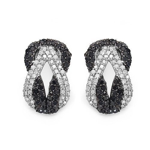 Aretes de Plata Esterlina .925 con Diamante Negro Genuino y Diamantes Blancos de 1.05 Quilates
