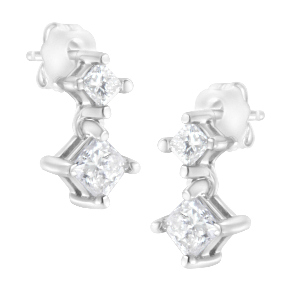Pendientes de oro blanco de 14 quilates con diamantes de 0,75 quilates de talla princesa (claridad I-J, color I2-I3)