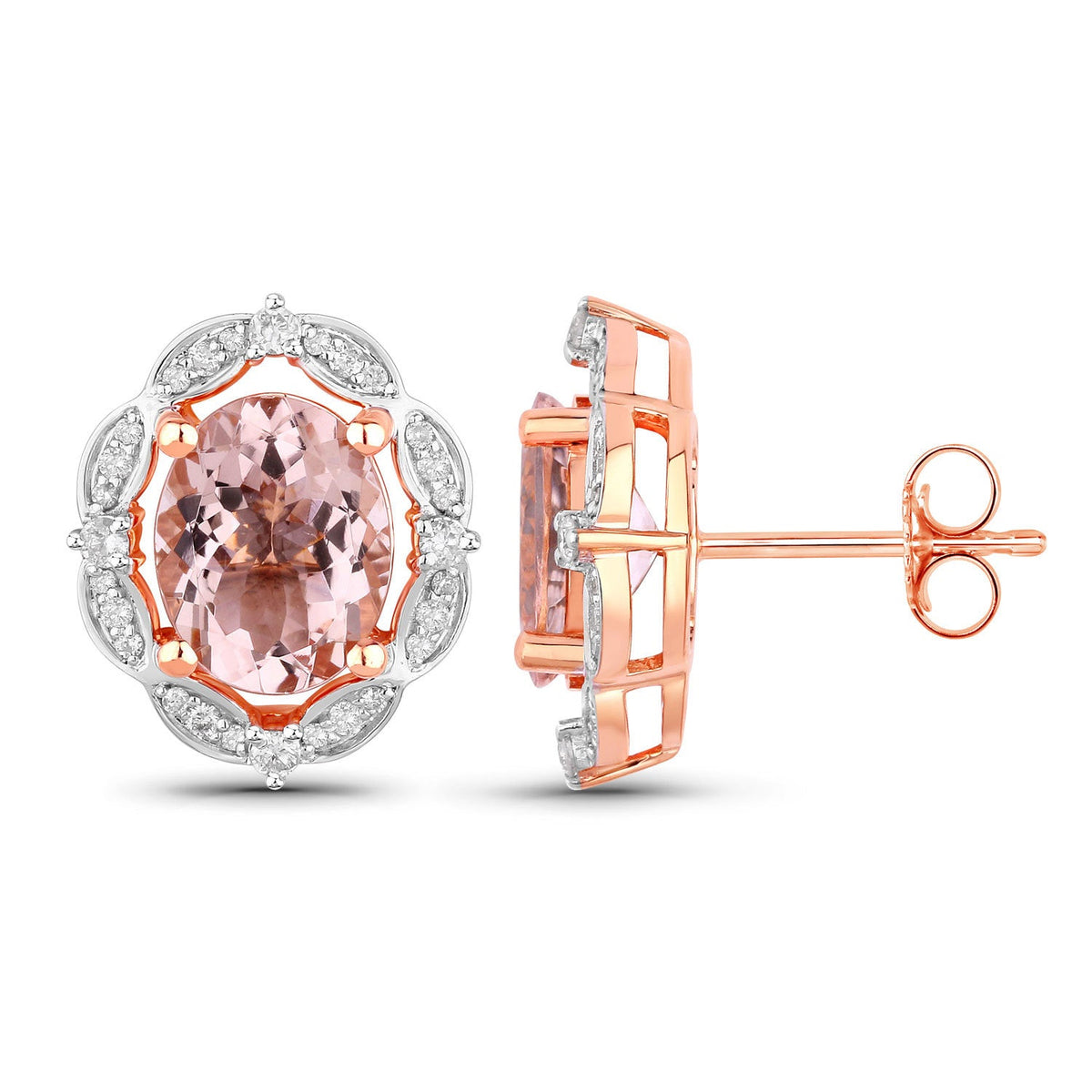 3.52 Carat Genuine Morganite and White Diamond 14K Rose Gold Earrings - image 2 of 4