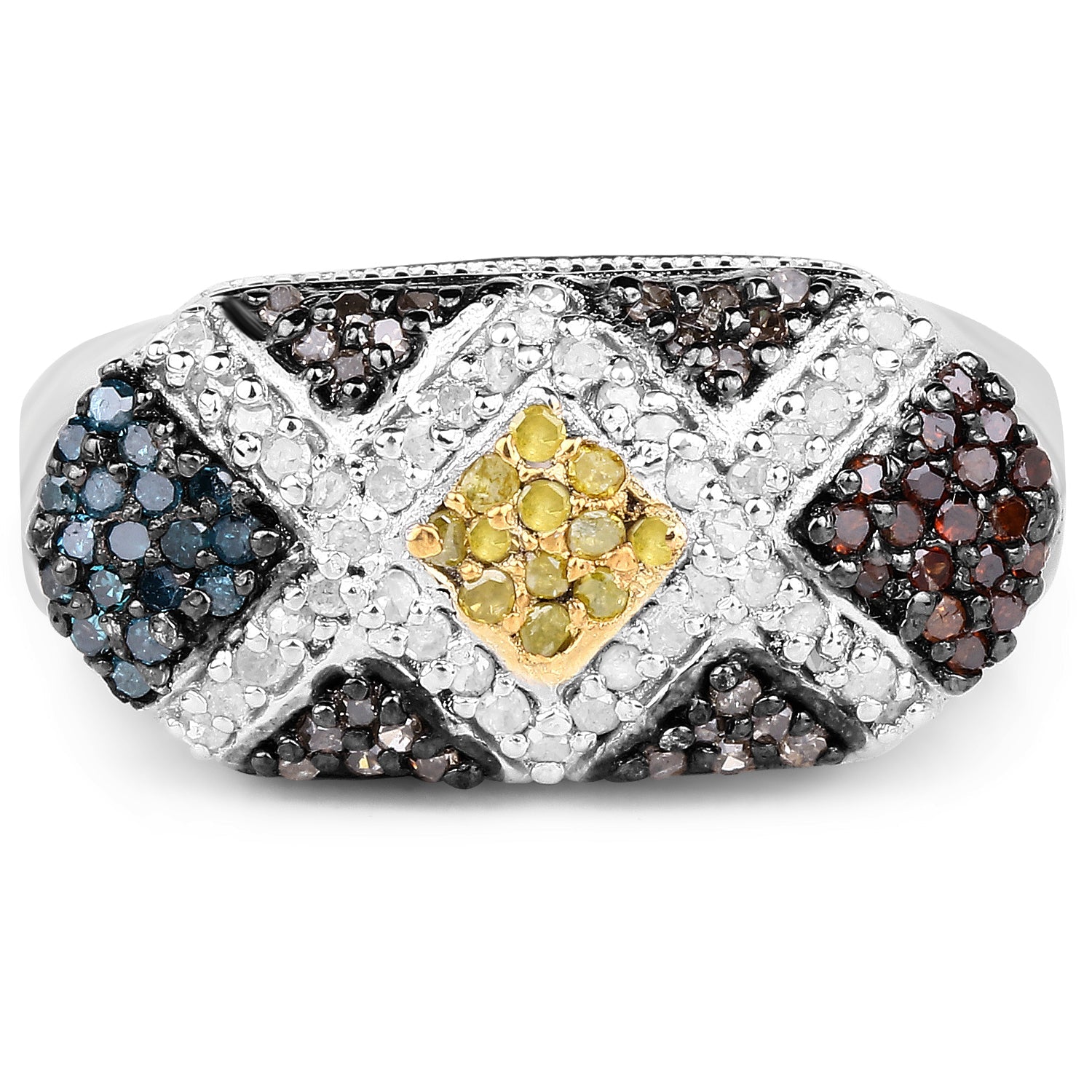Anillo de Plata de Ley .925 con Diamantes Múltiples Genuinos de 0.61 Quilates