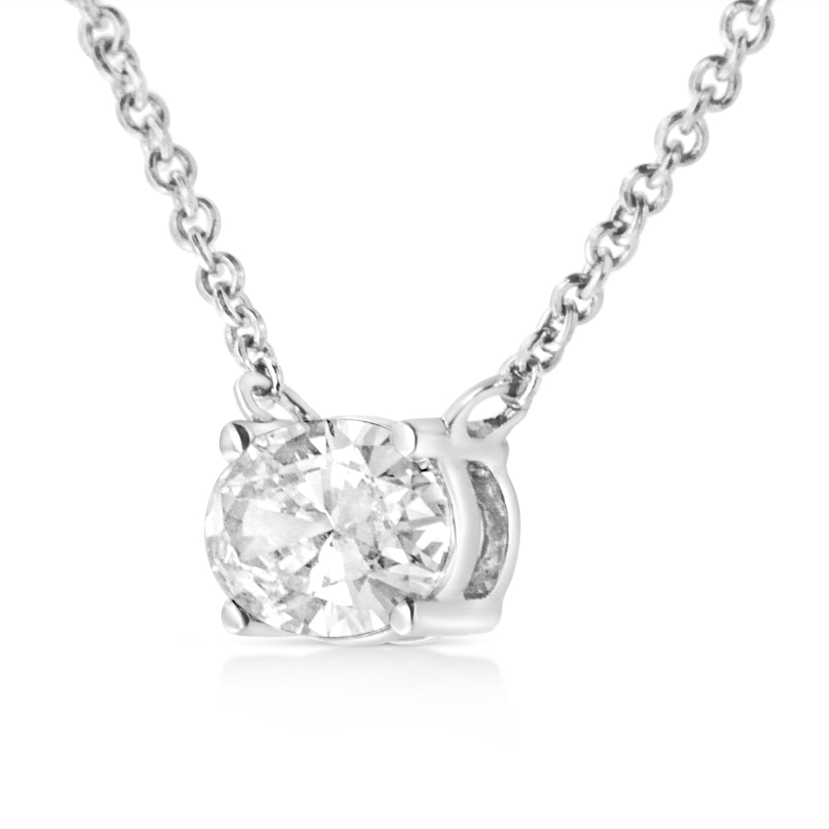 Collar con colgante de oro blanco de 14K con diamante solitario ovalado cultivado en laboratorio de 1/2 quilate engastado de este a oeste, 45 cm (color E-F, claridad VS1-VS2)