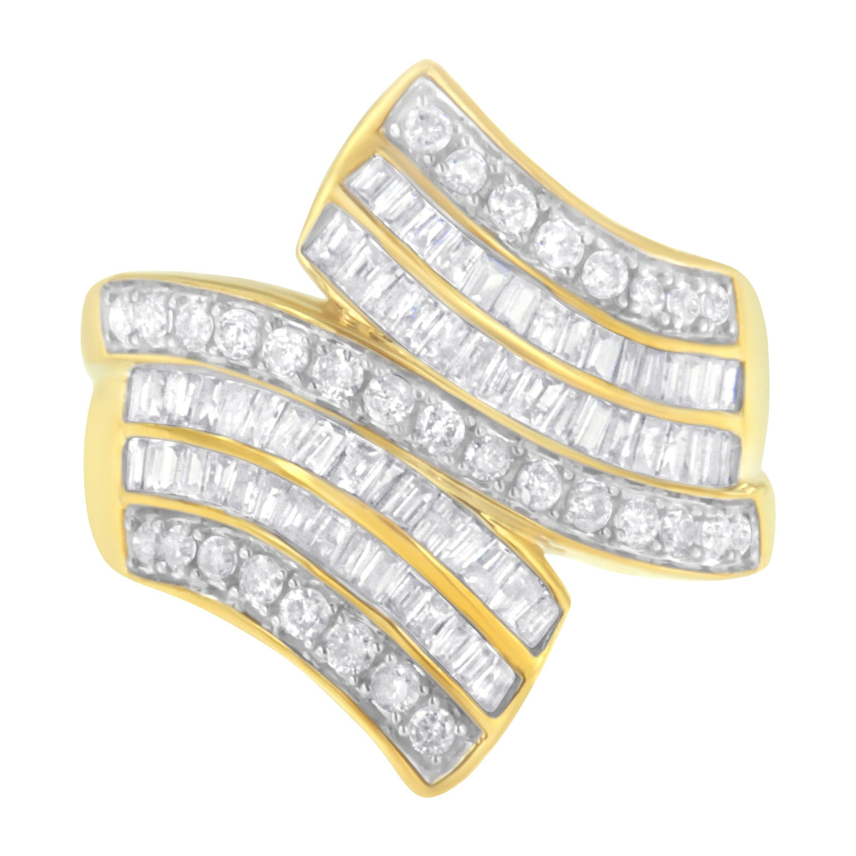 Anillo Bypass de Oro Amarillo de 10K con Diamantes (1 1/7 Cttw, Color I-J, Claridad I1-I2) - Talla 5