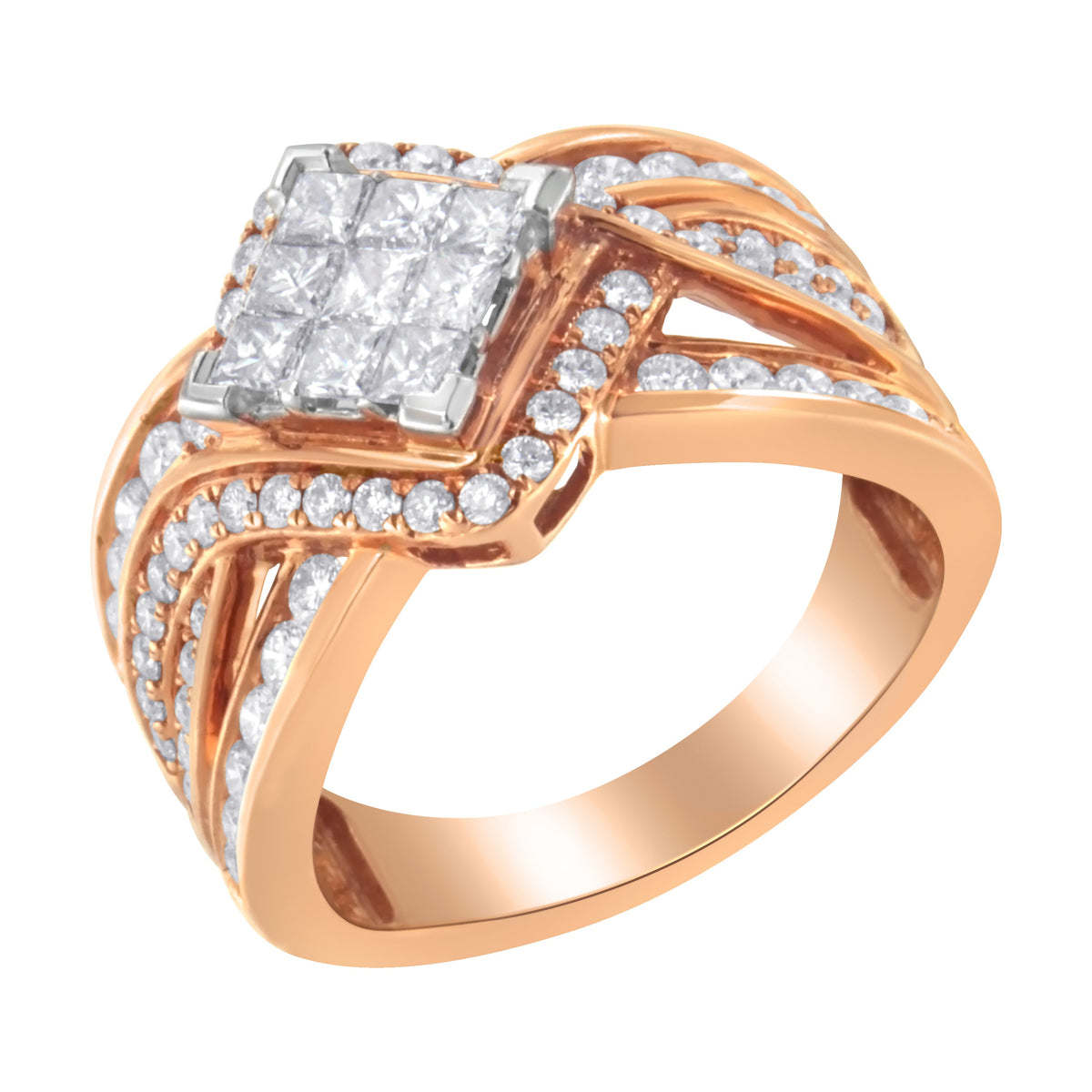 Anillo de cóctel de diamantes bicolor de oro de 10 quilates (1 1/2 cttw, color H-I, claridad I1-I2)