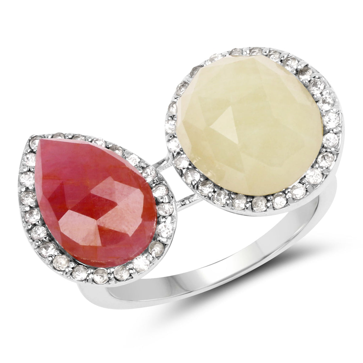 Anillo de plata de ley .925 con zafiro rosa genuino de 8.86 quilates y zafiro blanco