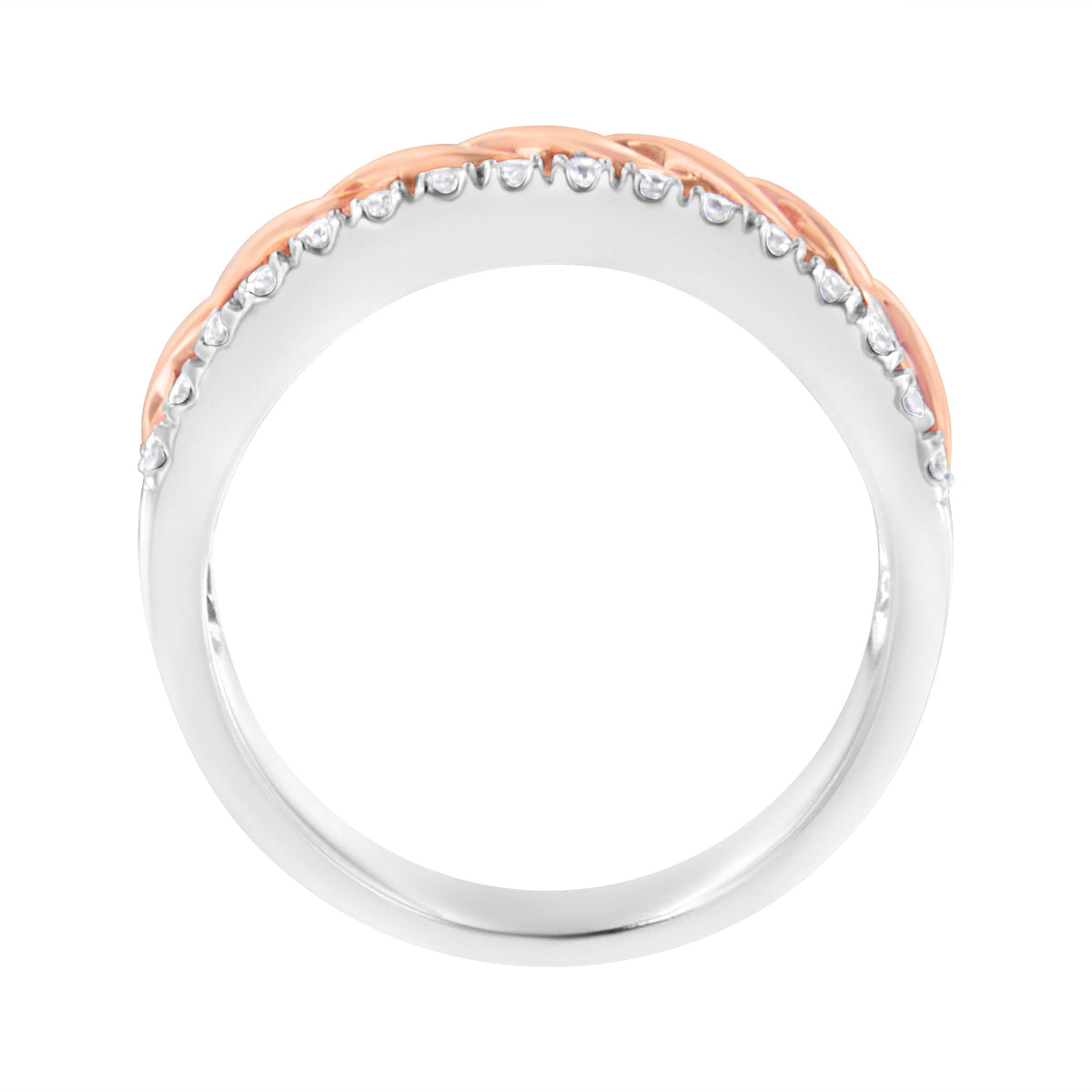 Anillo de oro blanco y rosa de 10 quilates con diamantes de 1/3 quilates con vástago dividido y banda de cinta infinita (color I-J, claridad I1-I2) - Talla 6