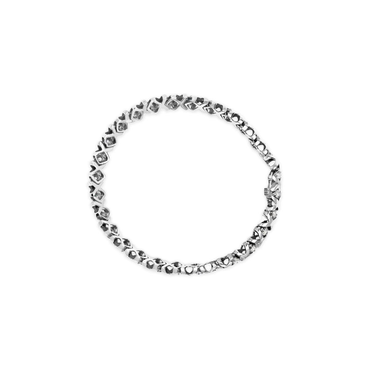 Pulsera de tenis de oro blanco de 10 quilates con diamantes de 1,5 quilates en alternancia de diamantes y eslabones en X de 19 cm (color H-I, claridad I2-I3)