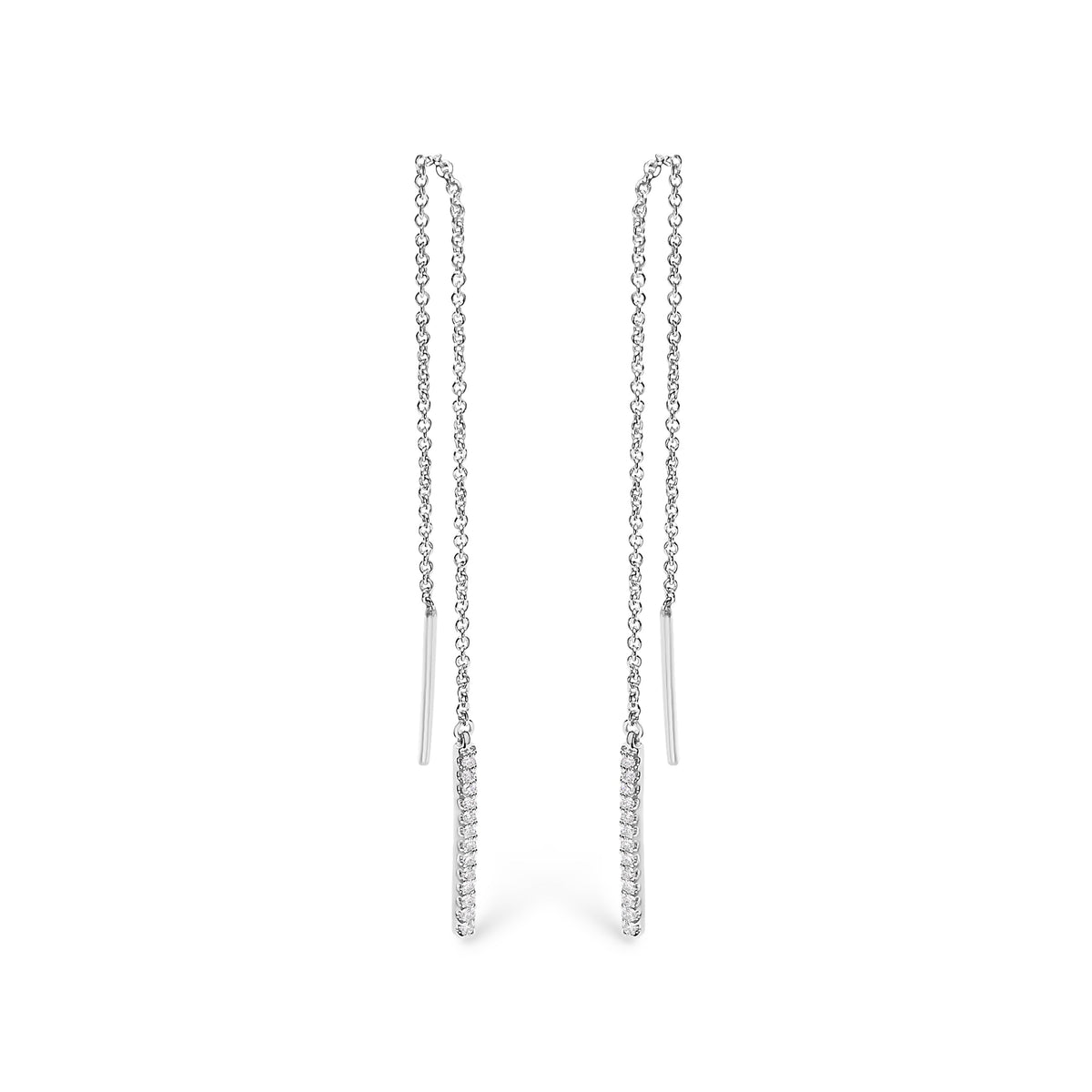 Pendientes enhebrados de oro blanco de 10 qt con diamantes de 1/10 Cttw