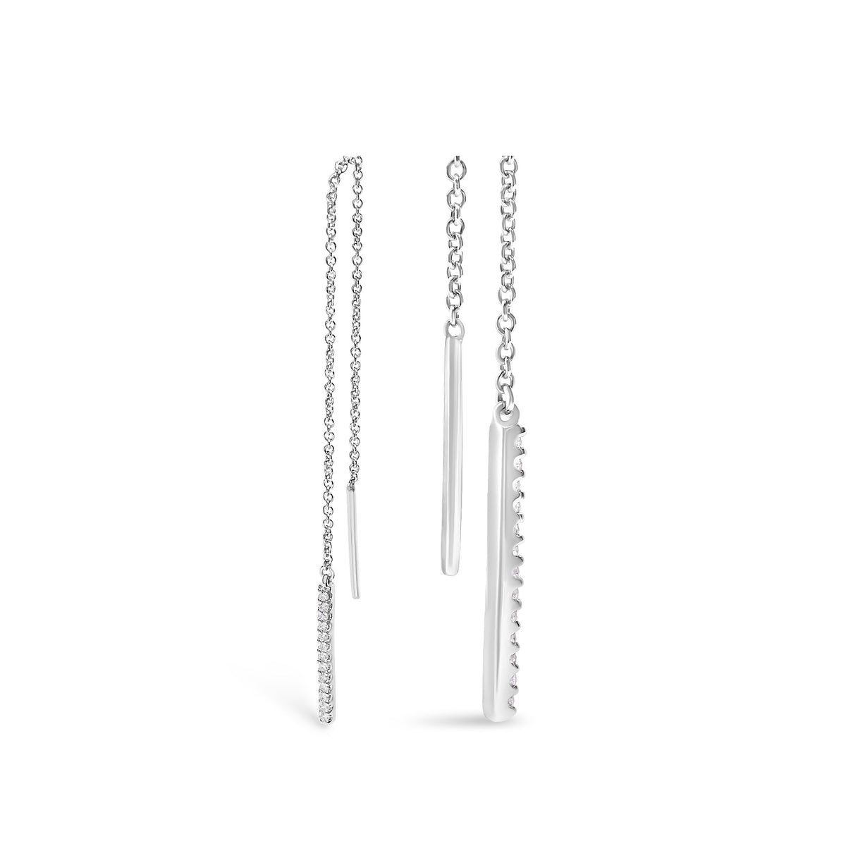 Pendientes enhebrados de oro blanco de 10 qt con diamantes de 1/10 Cttw