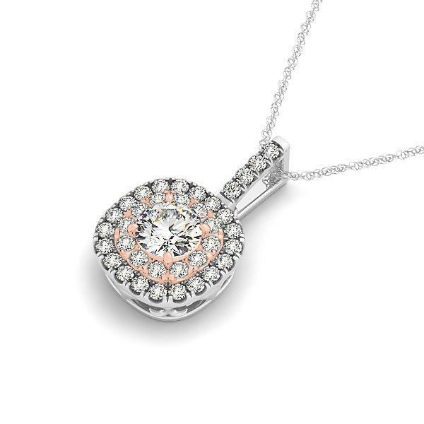 Colgante de diamante con halo en forma de cojín de oro blanco y rosa de 14k (1/2 cttw)
