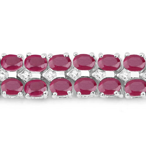 Pulsera de plata de ley .925 con rubí de 20,03 quilates relleno de vidrio y topacio blanco