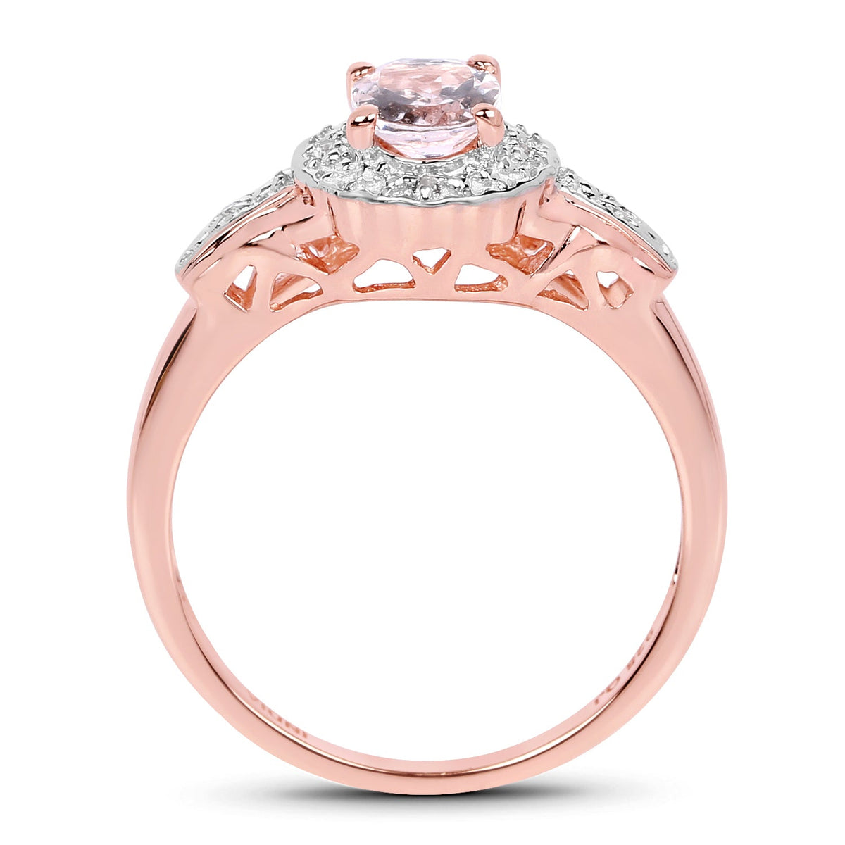 Anillo de plata esterlina .925 con morganita genuina de 0.73 quilates y topacio blanco con baño de oro rosa de 14K