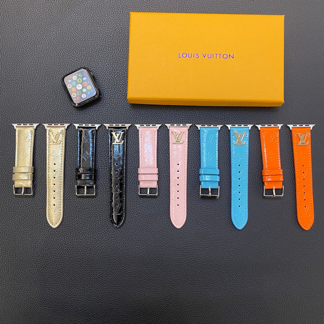 CORREA DE PIEL BRILLANTE PARA APPLE WATCH CON LOGO METÁLICO DE LUJO