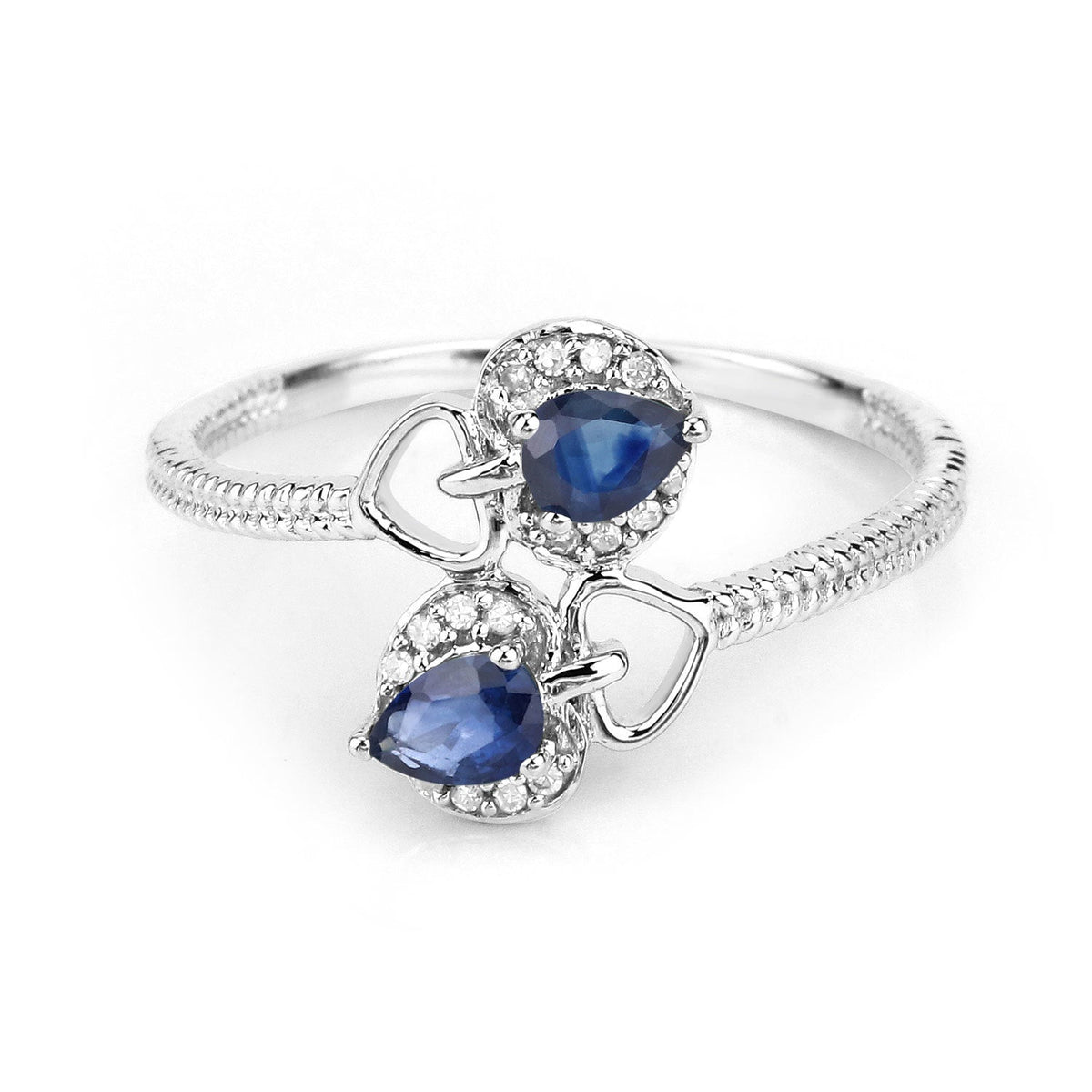 Anillo de oro blanco de 14 quilates con zafiro azul genuino de 0,34 quilates y diamante blanco