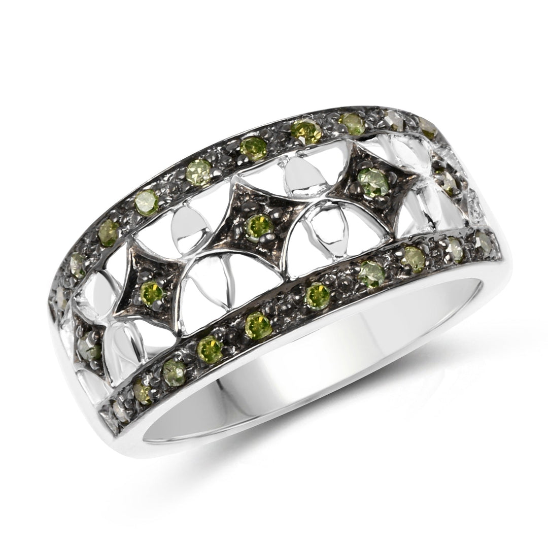Anillo de plata de ley .925 con diamante verde auténtico de 0.32 quilates