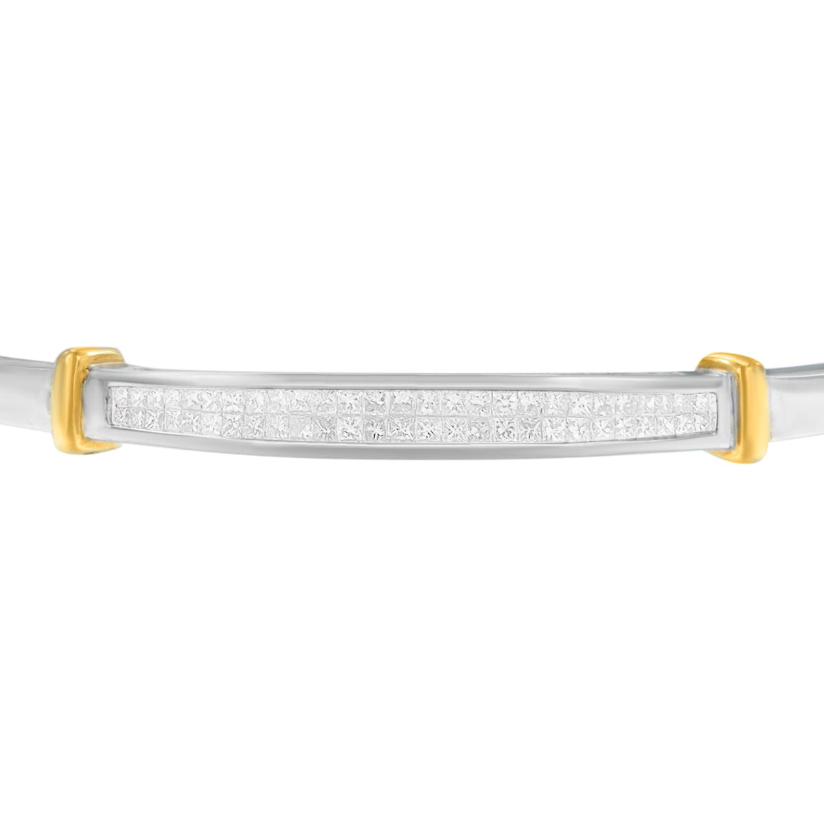 Brazalete de oro de 14 quilates de dos tonos con diamantes de talla princesa (1 quilate en total, color H-I, claridad SI1-SI2)