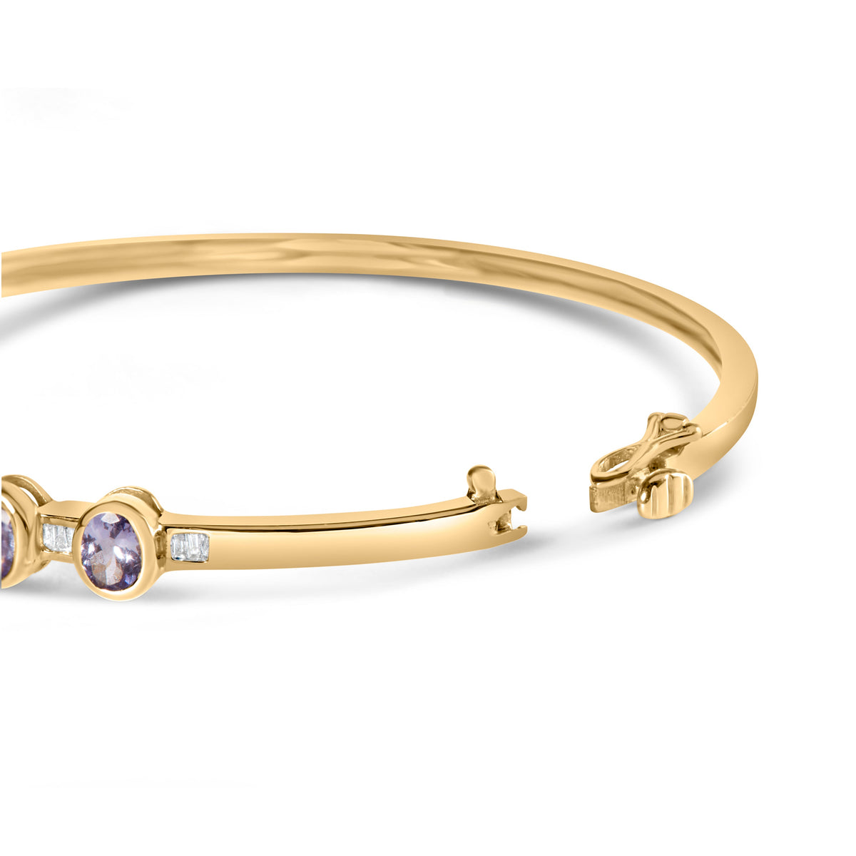 Pulsera esclava de oro amarillo de 14K con tanzanita ovalada de 5MM engastada en bisel alterno y diamantes de 1/5 Cttw (Color H-I, Claridad VS2-SI1) - Se adapta a muñecas de hasta 7.25 pulgadas