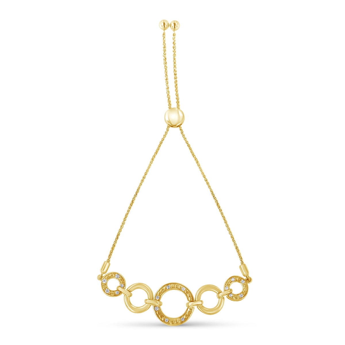 Pulsera bolo ajustable de 10 quilates de oro amarillo sobre plata esterlina .925 con diseño de círculo abierto infinito graduado con acento de diamante (color H-I, claridad I2-I3) de 6 a 9 pulgadas