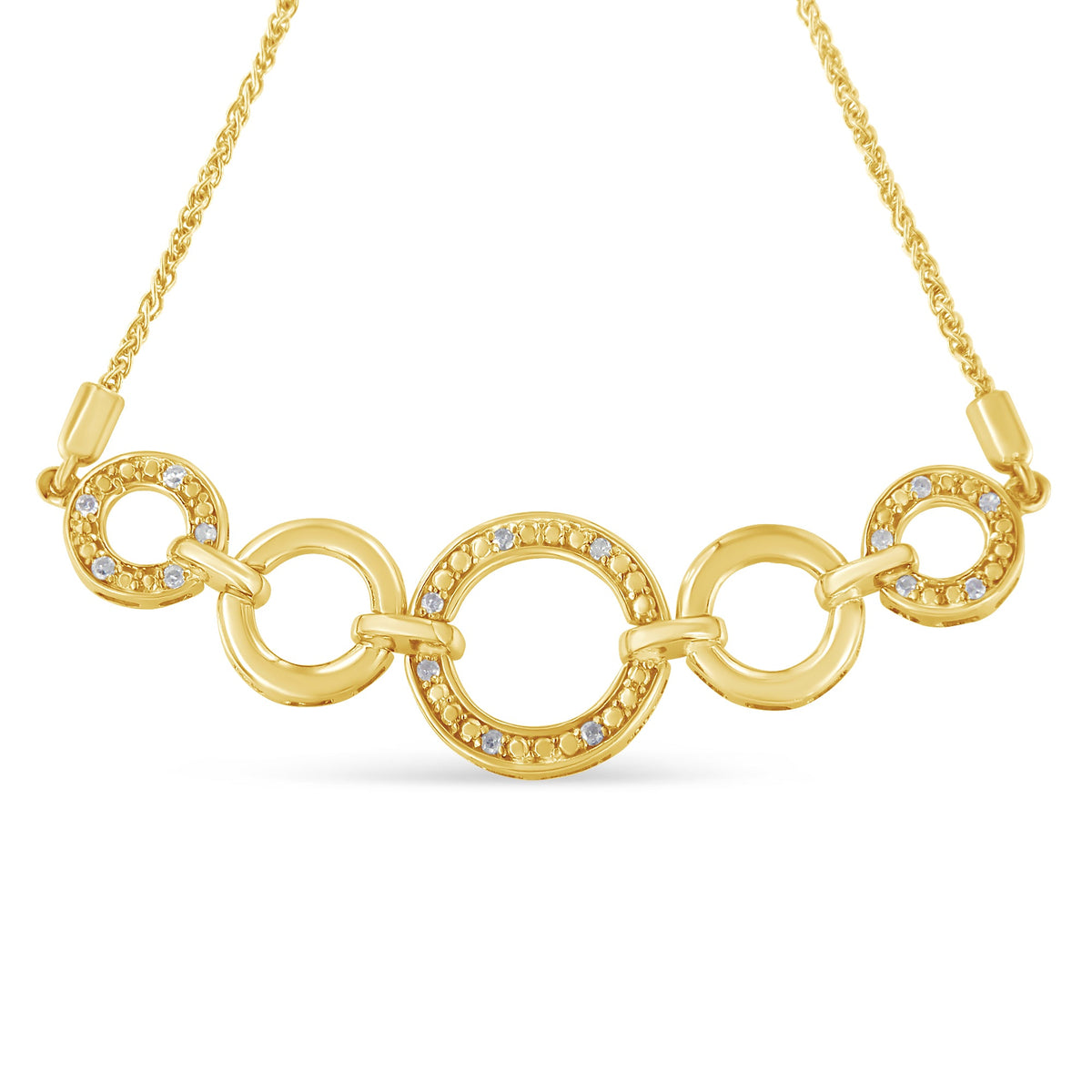 Pulsera bolo ajustable de 10 quilates de oro amarillo sobre plata esterlina .925 con diseño de círculo abierto infinito graduado con acento de diamante (color H-I, claridad I2-I3) de 6 a 9 pulgadas