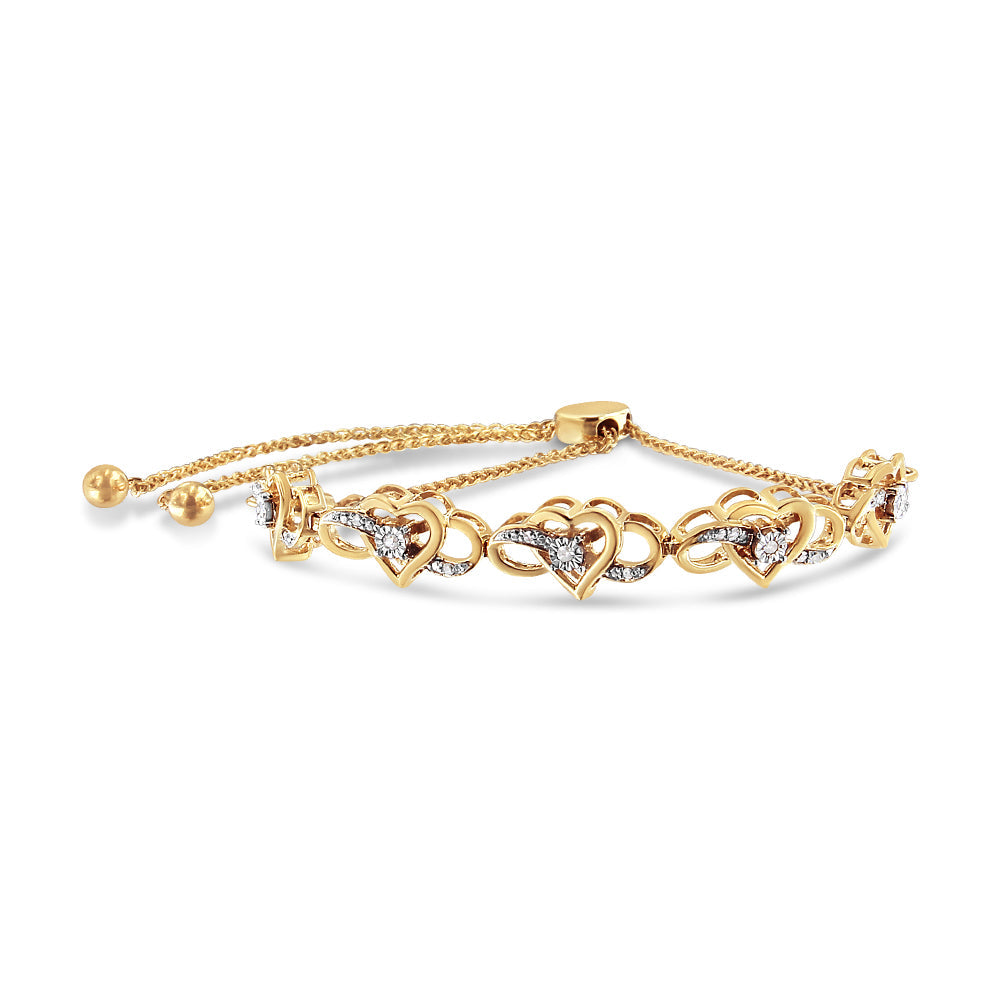 Pulsera Bolo Ajustable de 10-25 cm con Corazón Infinito y Diamantes de 0,10 ct. de Plata de Ley .925 Chapada en Oro Amarillo de 14K (Color H-I, Claridad I2-I3)