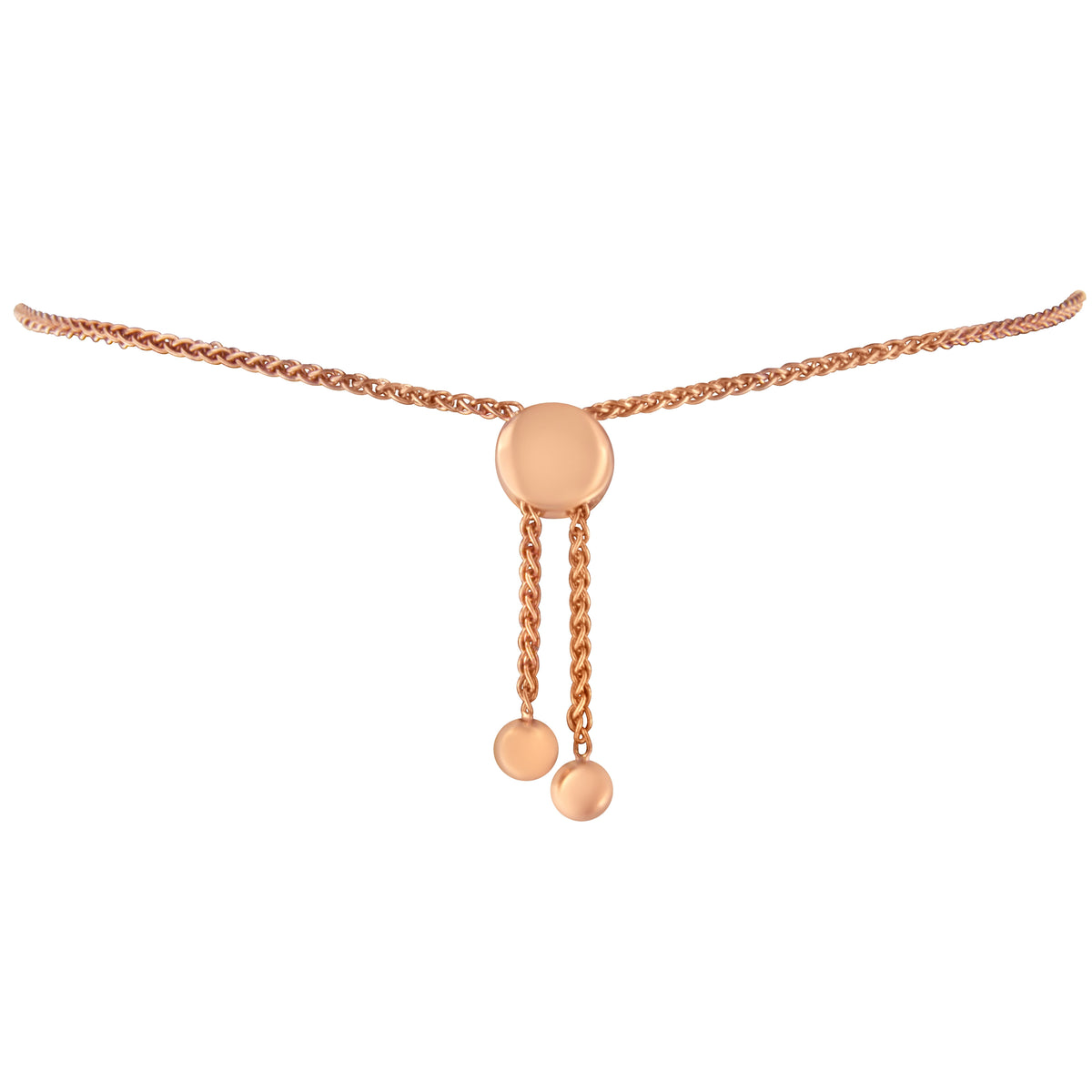 Brazalete de oro rosa de 14 quilates con baño de plata esterlina .925 con detalles de diamante en forma de círculo y corazón, ajustable de 6 a 10 pulgadas (color I-J, claridad I3)