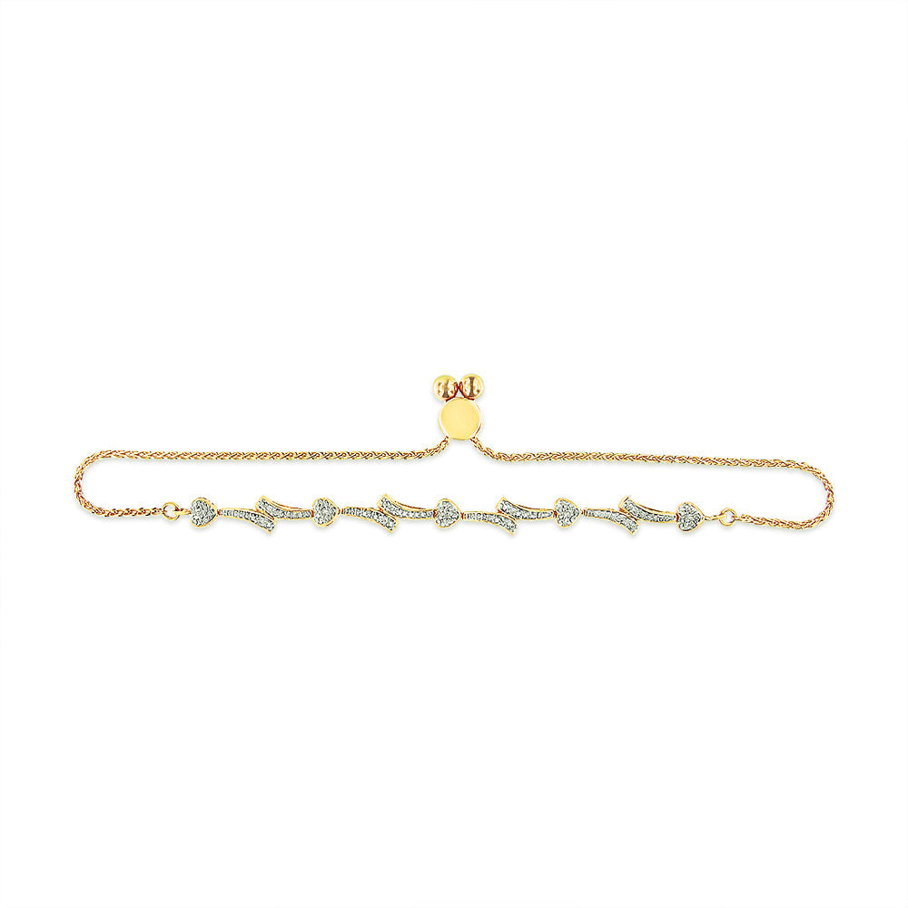 Pulsera de bolo con corazón y onda chapada en oro amarillo de 14 quilates sobre plata de ley .925 con acento de diamante (color I-J, claridad I2-I3) - Ajustable de 6" a 9"