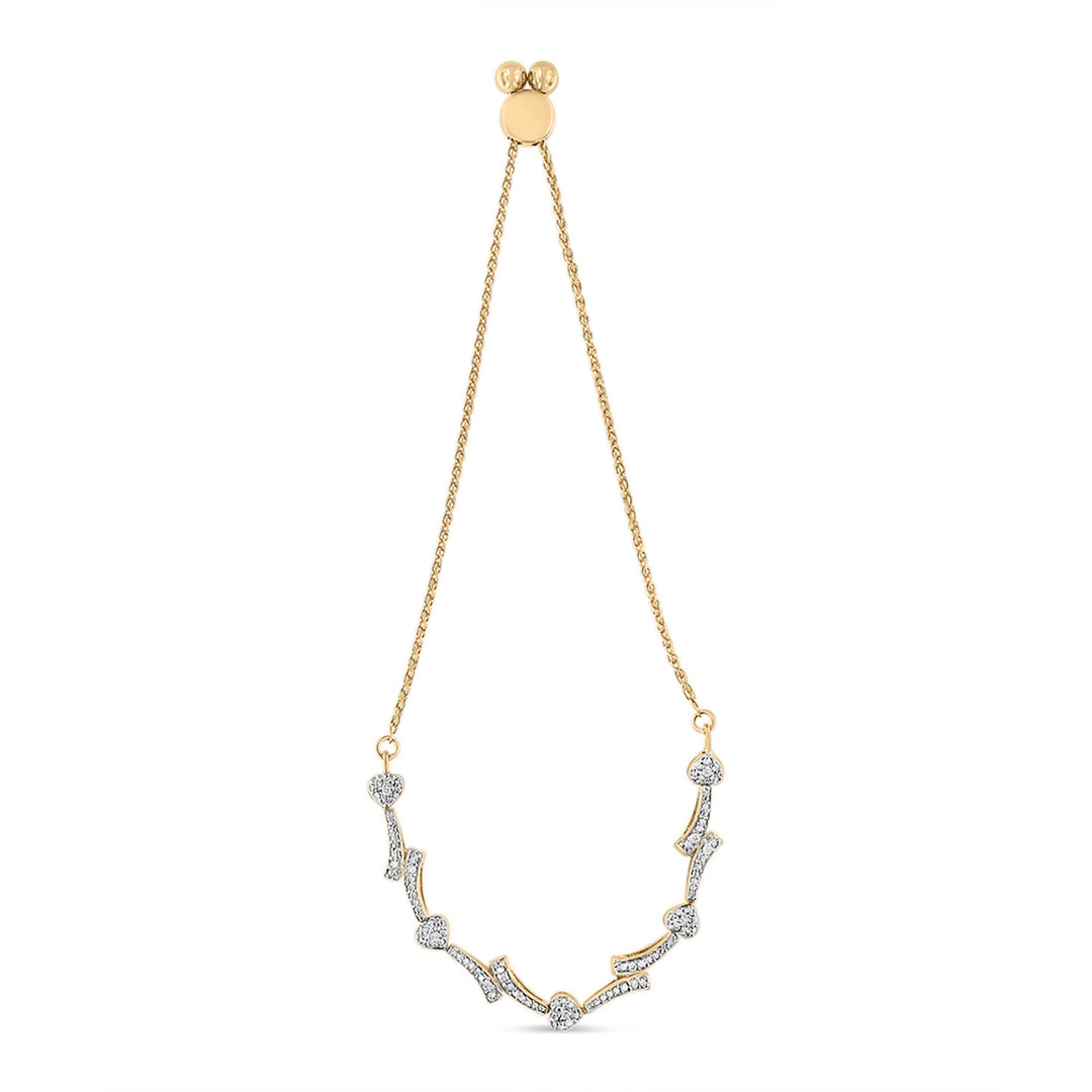 Pulsera de bolo con corazón y onda chapada en oro amarillo de 14 quilates sobre plata de ley .925 con acento de diamante (color I-J, claridad I2-I3) - Ajustable de 6" a 9"