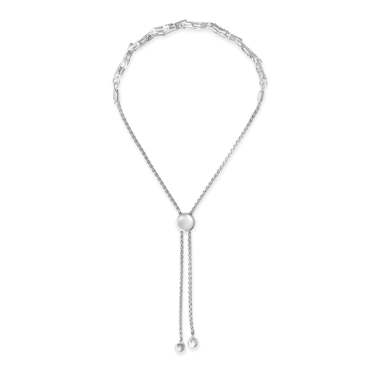 Pulsera de bolo ajustable de plata de ley .925 con diamantes de 1/2 quilate en eslabones de corazón alternos (color I-J, claridad I3) - 4 a 10 pulgadas