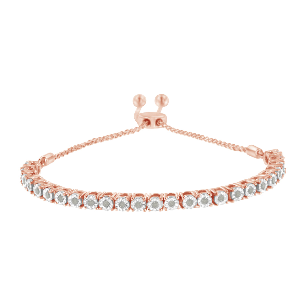 Pulsera de tenis ajustable tipo bolo de 10-25 cm de oro amarillo de 10 quilates sobre plata de ley .925 con diamante de 0,25 quilates engastado en ilusión (color I-J, claridad I3)