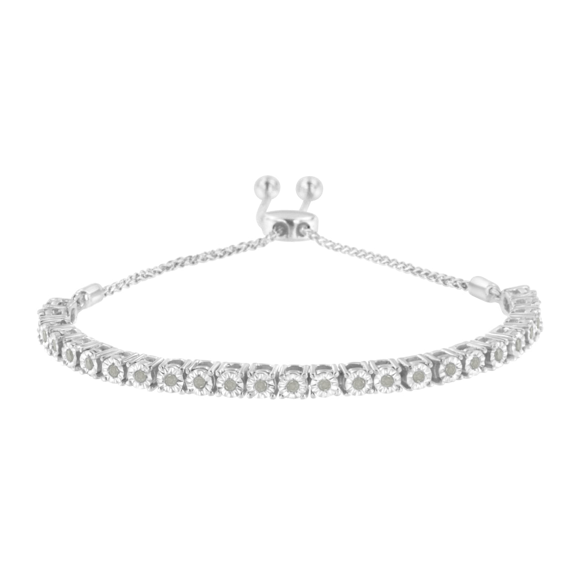 Pulsera de tenis ajustable tipo bolo de 10-25 cm de oro amarillo de 10 quilates sobre plata de ley .925 con diamante de 0,25 quilates engastado en ilusión (color I-J, claridad I3)