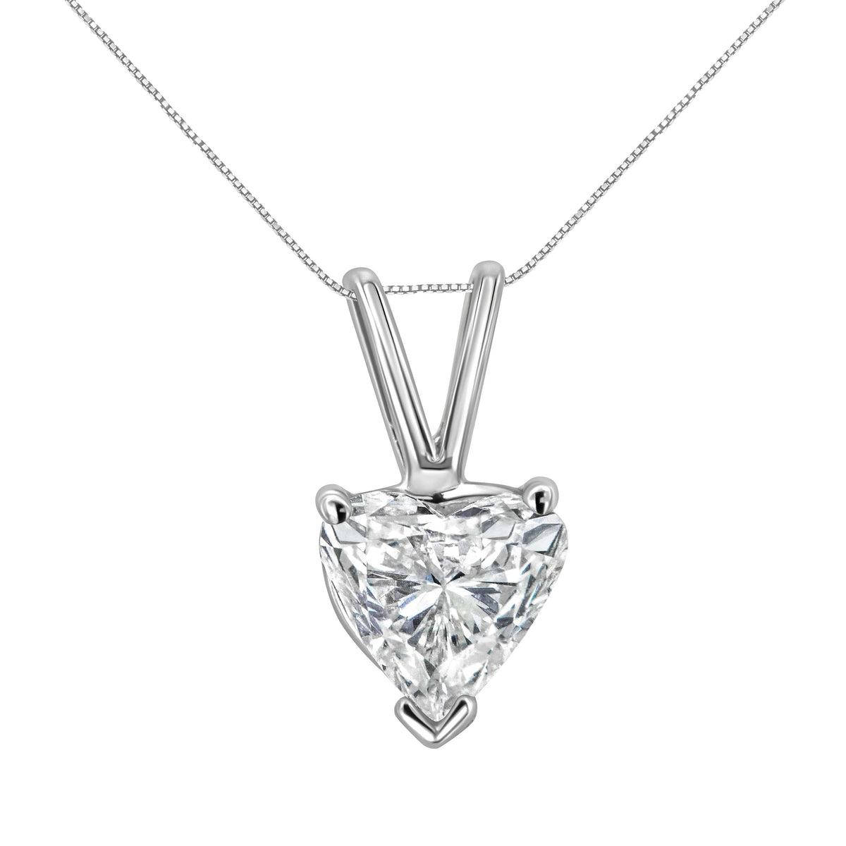 Collar con colgante de oro blanco de 14K con diamante solitario clásico en forma de corazón de 3/8 Cttw y 45 cm (color H-I, claridad VS2-SI1)