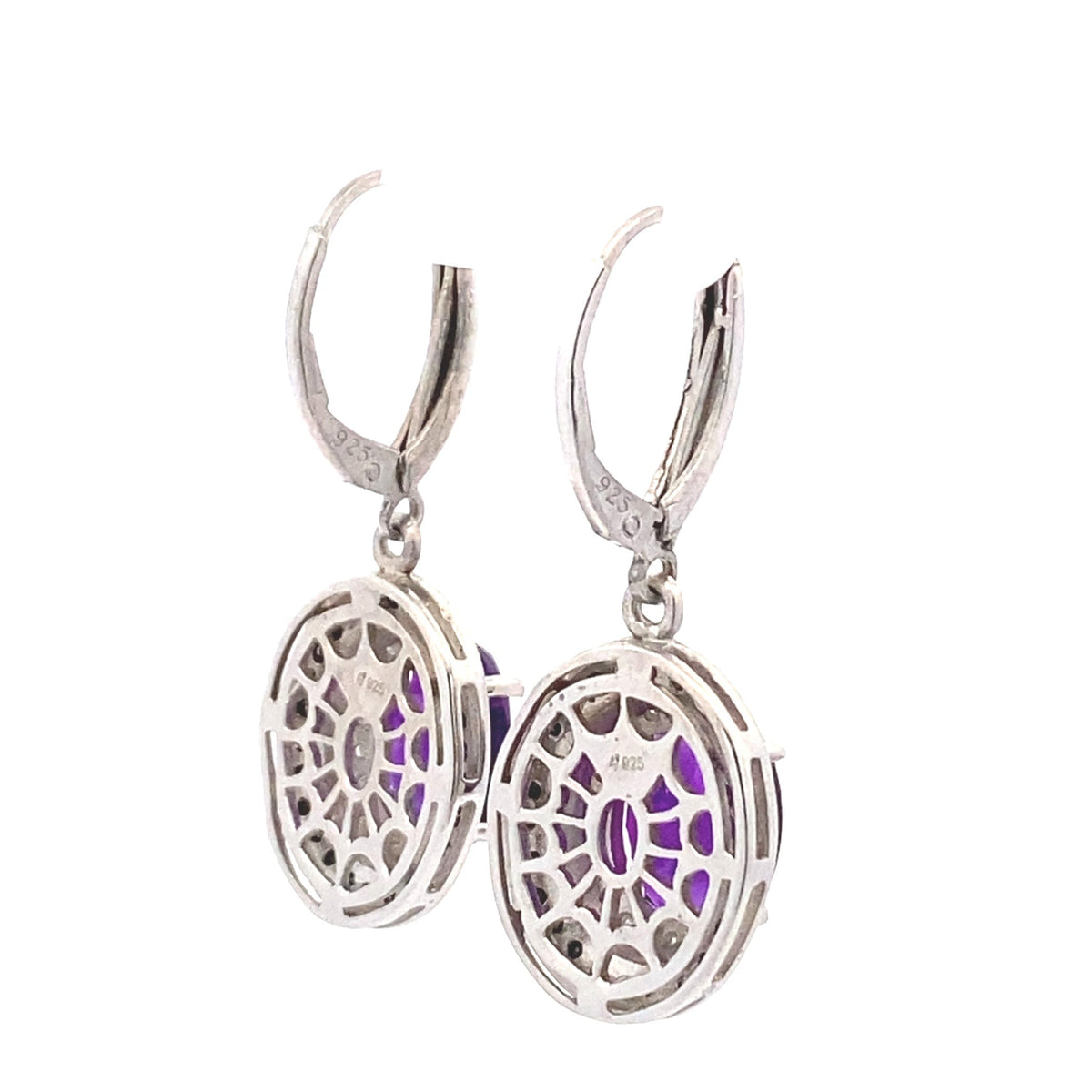 Pendientes colgantes de amatista y diamante de 0,38 ct de plata esterlina