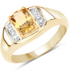 Anillo de plata de ley .925 chapado en oro amarillo de 14 quilates con citrino genuino de 1.36 quilates y topacio blanco